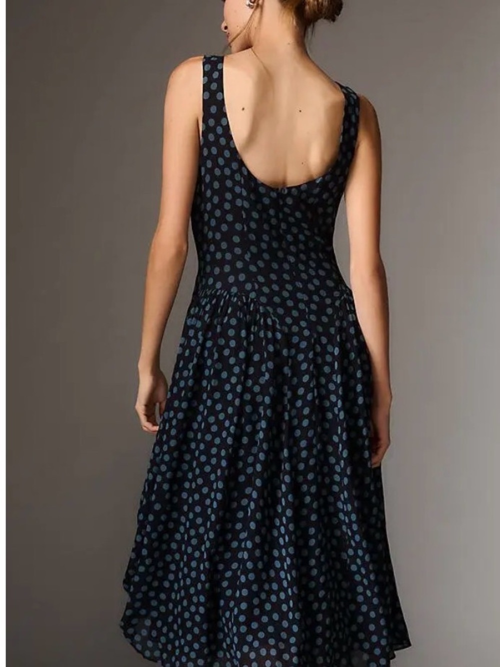 Reformation Anelis Navy Polka Dot Midi Dress - Picture 3 of 11